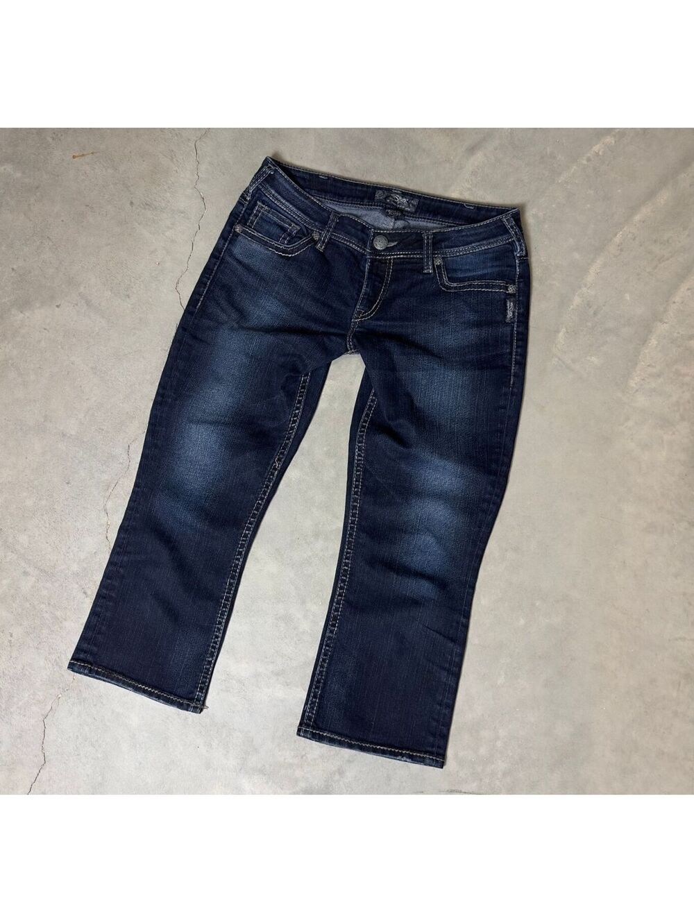 Silver Jeans Aiko Kick Flare Capri Jeans Womens 30 Dark Wash